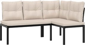 vidaXL Bănci de grădină cu perne 2 buc negru oțel vopsit electrostatic