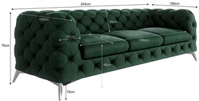 Canapea verde-închis cu tapițerie din catifea 243 cm Chelsea – Ropez