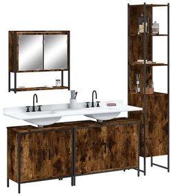 vidaXL Set mobilier de baie, 4 piese, stejar fumuriu, lemn prelucrat