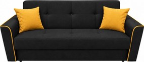 Canapea VERA extensibila, 3 locuri, lada de depozitare, stofa antracit + mustar, 225x90x90 Negru, Stofa