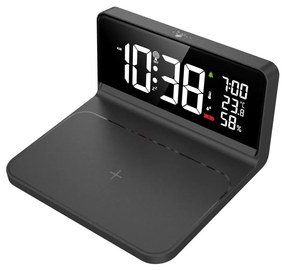 Ceas LED deșteptător cu afișaj LCD și funcție de încărcare fără fir Qi Solight CA06 LED/10W/230V