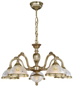 Lustra design clasic cu 5 brate din alama si sticla 6202