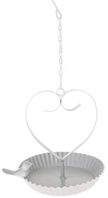 Hanging metal bird feeder Bird's heart white, 18 x21 cm