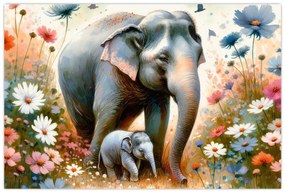 Tablou - Mama elefant, acuarelă (90x60 cm)