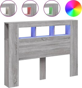 vidaXL Tăblie de pat cu LED, gri sonoma, 140x18,5x103,5 cm, lemn