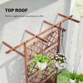 Outsunny Jardinieră cu grilaj, cutie de plante pătrată din lemn cu spalier posterior pentru plante cățărătoare și acoperiș | Aosom Romania