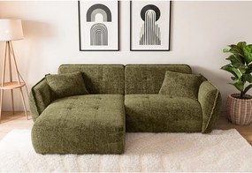 Colțar verde cu tapițerie din chenille (cu colț pe partea stângă/cu șezlong) Nelia – Ropez