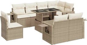 vidaXL Set canapele de grădină, 9 piese, cu perne, bej, poliratan
