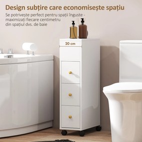 HOMCOM Unitate de Stocare pentru Baie Slim cu Roți - Alb | Aosom Romania