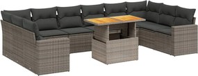 vidaXL Set canapele de grădină cu perne, 11 piese, gri, poliratan