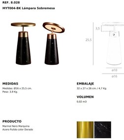 Veioza, Lampa de masa design LUX LED dimabil Marquina marble black