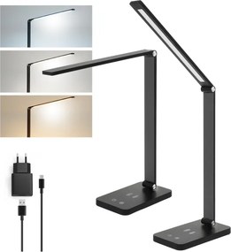 Brilagi - Lampă de birou LED tactilă cu dimmer, încărcare wireless QI, LED/7W/5V 3000/4000/6000K, negru