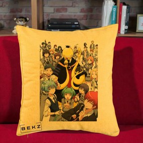Perna Personalizata Assassination Classroom Grup Complet Anime, 40x40 cm, Galben, Husa Detasabila, Perna Inclusa, BEKZ®