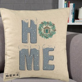 Perna Decorativa HOME Iarna cu Coroana, 40x40 cm, Bej, Husa Detasabila, Perna Inclusa, BEKZ®
