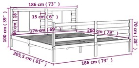 Cadru pat Super King 6FT maro miere, 180x200 cm, lemn masiv pin maro miere, 180 x 200 cm