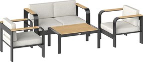 Outsunny Set mobilier grădină din aluminiu, grup de șezut pentru 4 persoane, rezistent la apă, extra-adânc, cu canapea 2 locuri, 2 fotolii, măsuță laterală | Aosom Romania