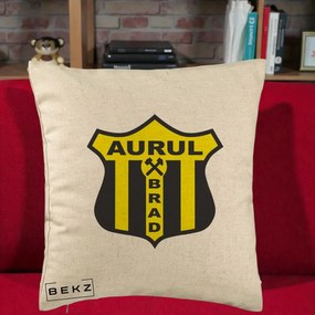 Perna Personalizata Aurul Brad Fotbal, 40x40 cm, Bej, Husa Detasabila, Perna Inclusa, BEKZ®