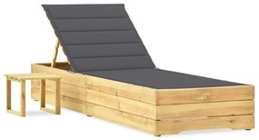 vidaXL Șezlong de grădină cu masă și pernă, lemn de pin tratat