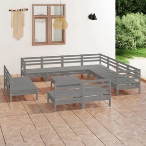 3083161 vidaXL Set mobilier de grădină, 12 piese, gri, lemn masiv de pin