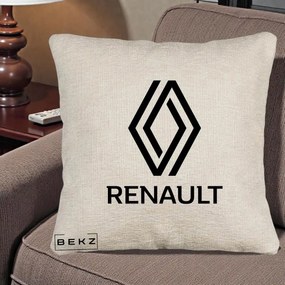 Perna Personalizata cu emblema Renault, 40x40 cm, Bej Canapea, Husa Detasabila, Perna Inclusa, BEKZ®