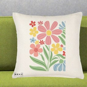 Perna Decorativa Flori Grafice Roz Pastel, 40x40 cm, Crem Reliefat, Husa Detasabila, Perna Inclusa, BEKZ®