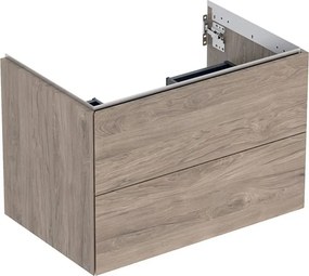 Dulap baza suspendat Geberit One nuc american Hickory 75 cm cu 2 sertare