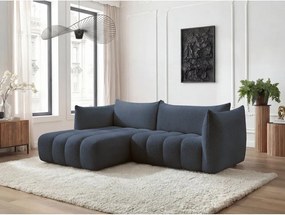 Colțar albastru închis cu tapițerie din țesătură bouclé (cu colț pe partea stângă/cu șezlong) Azra – Bobochic Paris