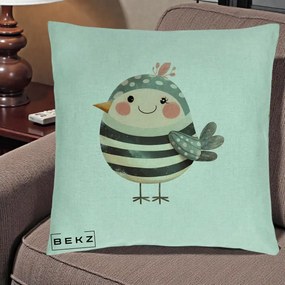 Perna Decorativa Pui Kawaii Teal cu Flori, 40x40 cm, Verde Menta, Husa Detasabila, Perna Inclusa, BEKZ®