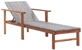 vidaXL Șezlong, gri, poliratan și lemn masiv de acacia