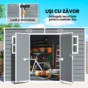Outsunny Căsuță de Grădină pentru Depozitare Unelte 4.96m² Gri | Aosom Romania