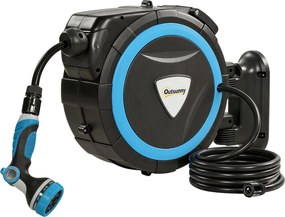 Outsunny Derulator Furtun Udare Montat pe Perete 14+1,5 m cu Blocare și Adaptoare, Rotativ 180°, 12 Moduri, 49x15x37cm, Albastru | Aosom Romania
