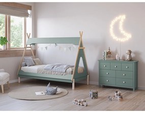 Pat pentru copii albastru petrol de tip casă din lemn de pin 90x190 cm Nora – Marckeric