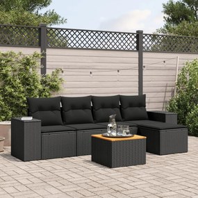 3225418 vidaXL Set mobilier de grădină cu perne, 6 piese, negru, poliratan