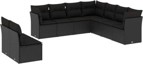 vidaXL Set mobilier de grădină cu perne, 9 piese, negru, poliratan