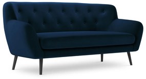 Canapea 3 locuri Mica cu tesatura din catifea, picioare din lemn negru, albastru royal