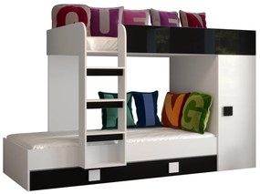Pat multifuncțional 90 cm Toreno 2 (Alb + alb lucios + negru lucios). 1083314