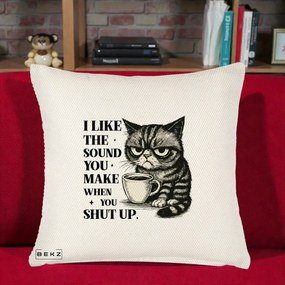 Perna Decorativa I Like the Sound You Make Pisica, 40x40 cm, Crem Reliefat, Husa Detasabila, Perna Inclusa, BEKZ®