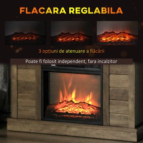 HOMCOM Șemineu Electric cu Flacără 3D, Oprire Automată, Încălzire Reglabilă și Temporizator, 96,5x22x81,7 cm, Lemn Natural | Aosom Romania