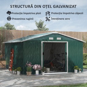 Outsunny Magazie pentru Unelte din Oțel Galvanizat, Magazie pentru Organizare și Depozitare 3.4x3.86x2 m, Verde | Aosom Romania