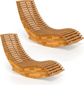 Outsunny Set de 2 Balansoare de Exterior, Șezlonguri Pliabile Ergonomice din Lemn de Acacia, Natural. | Aosom Romania