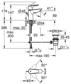 Baterie lavoar Grohe StartEdge, marimea S,crom, furtunuri flexibile-24196001