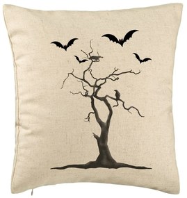 Perna Decorativa cu motiv de Halloween 3, 40x40 cm, Bej, Husa Detasabila, Burduf