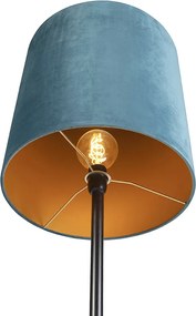 Lampă de podea cu abajur din catifea neagră albastru cu auriu 40 cm - Simplo