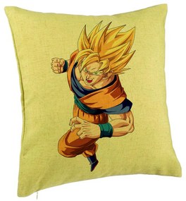 Perna Decorativa cu Goku Angry, 40x40 cm, Verde, Husa Detasabila, Burduf