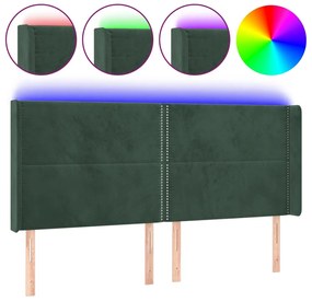 3123971 vidaXL Tăblie de pat cu LED, verde închis, 183x16x118/128 cm, catifea