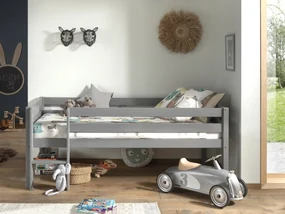 Pat Pino pentru copii cu scară, gri, 90x200 cm, înălțime 85 cm – Vipack