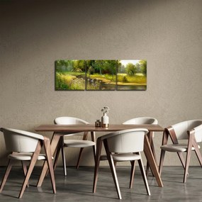 Tablou - Râu lângă pădure, pictură în ulei (cu ceas) (90x30 cm)