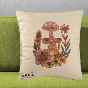 Perna Decorativa Ciuperca Pisica Boho, 40x40 cm, Bej, Husa Detasabila, Perna Inclusa, BEKZ®