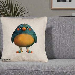Perna Decorativa Pasare Teal cu Sosete Dunghi, 40x40 cm, Bej Canapea, Husa Detasabila, Perna Inclusa, BEKZ®