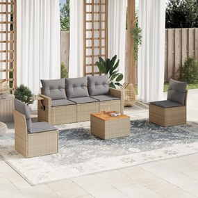 vidaXL Set canapele de grădină, 6 piese, cu perne, bej, poliratan